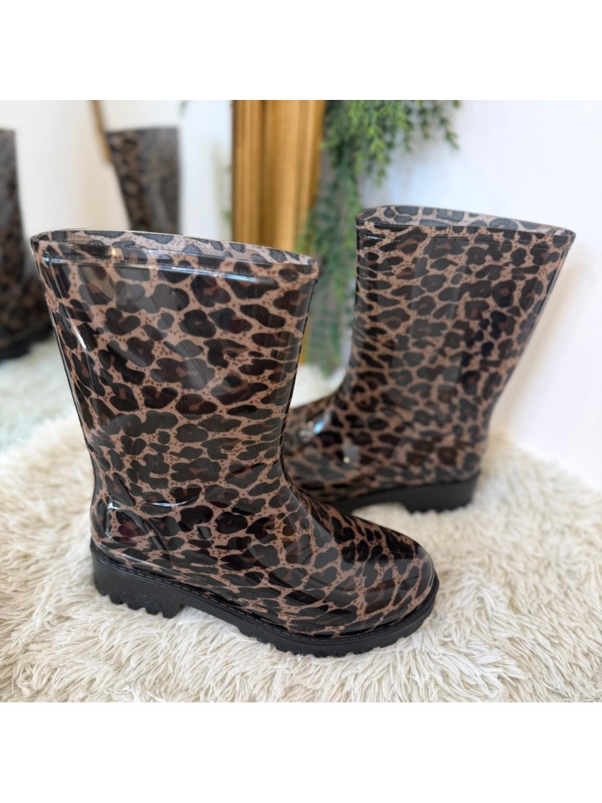 Bottines de Pluie Mi-Hautes Léopard Ideal Shoes | Marina & Paloma