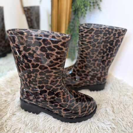 Bottines de Pluie Mi-Hautes Léopard Ideal Shoes | Marina & Paloma