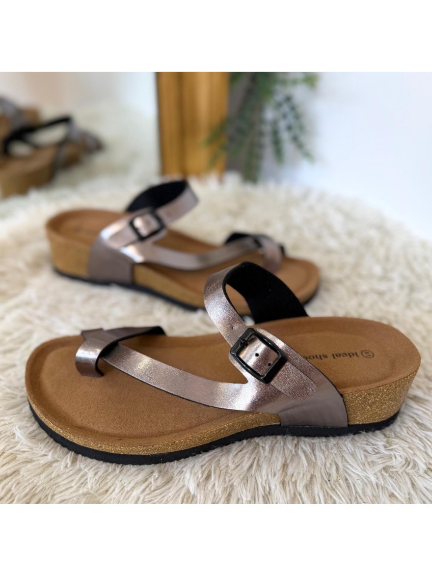 Mules Entre-Doigts Compensées Gris ou Or Ideal Shoes | Marina & Paloma