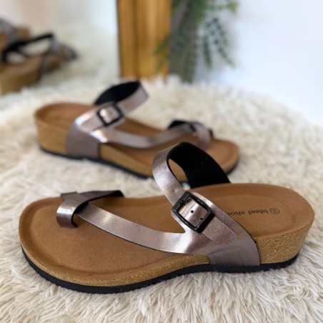 Mules Entre-Doigts Compensées Gris ou Or Ideal Shoes | Marina & Paloma