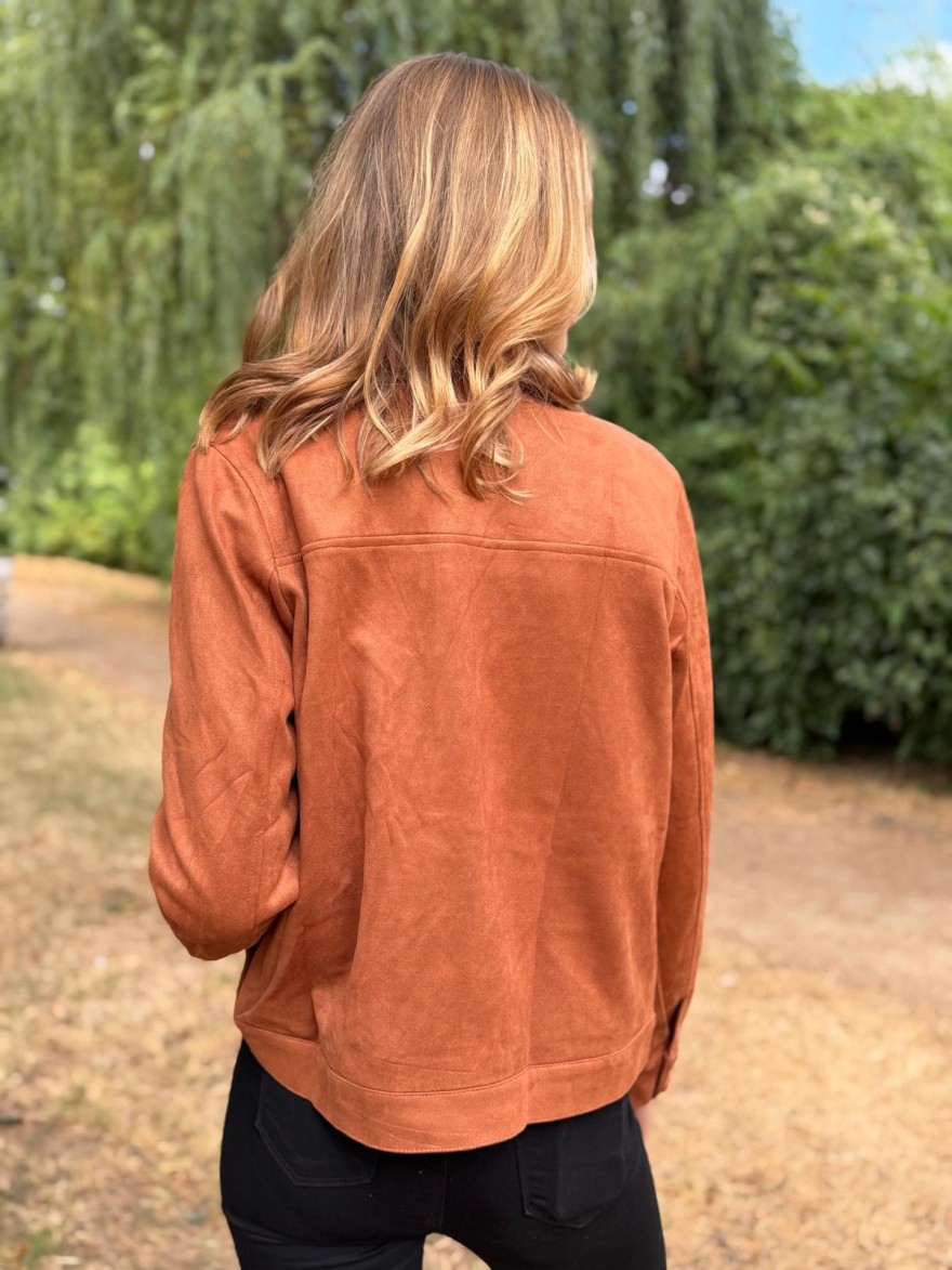 Veste Caramel Effet Velours Maelle Courte à Poches | Marina & Paloma