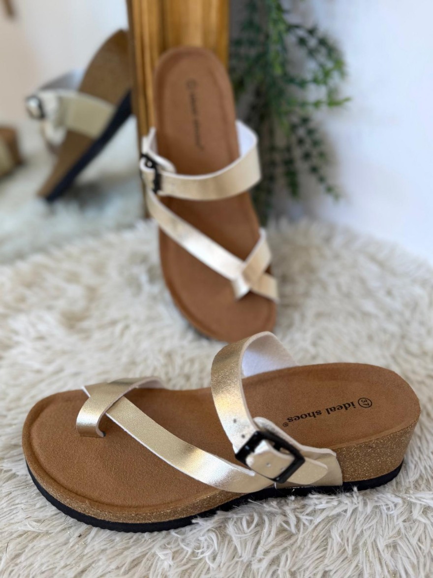 Mules Entre-Doigts Compensées Gris ou Or Ideal Shoes | Marina & Paloma