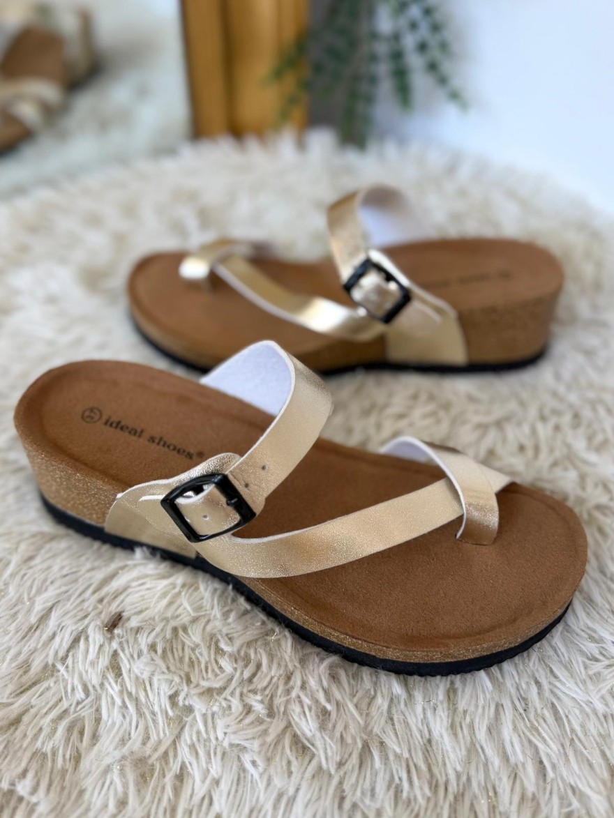Mules Entre-Doigts Compensées Gris ou Or Ideal Shoes | Marina & Paloma