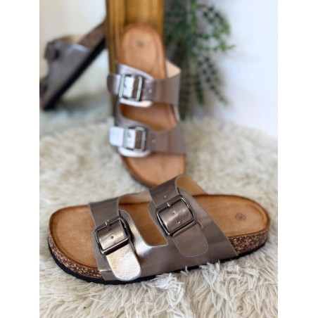 Mules Plates 2 Brides Réglables Or ou Gris Ideal Shoes | Marina & Paloma