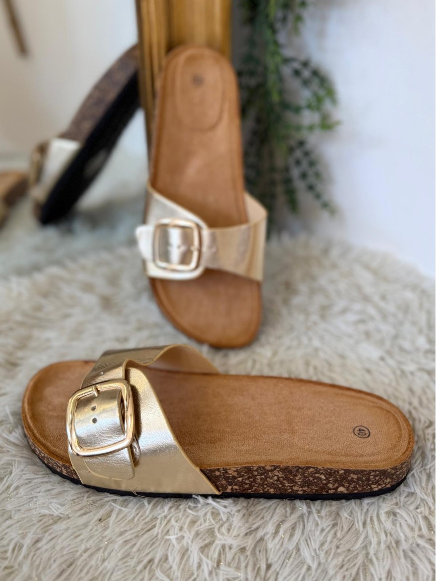 Mule Plate Or à Large Bride Réglable Ideal Shoes | Marina & Paloma