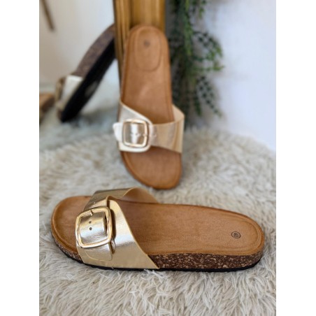 Mule Plate Or à Large Bride Réglable Ideal Shoes | Marina & Paloma