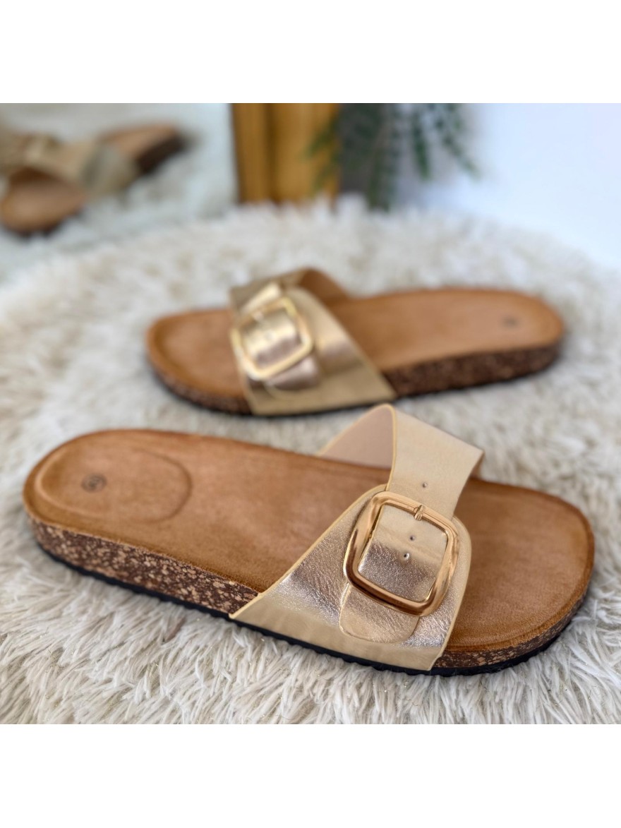 Mule Plate Or à Large Bride Réglable Ideal Shoes | Marina & Paloma