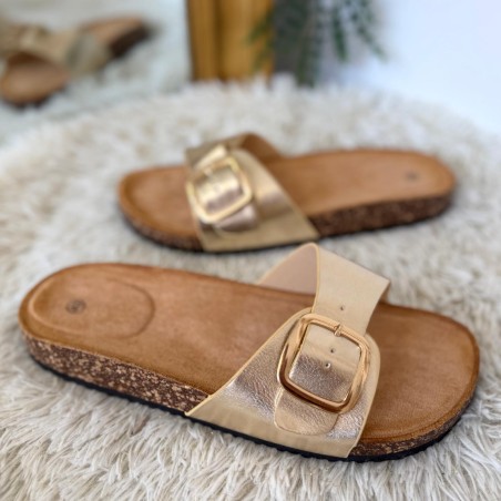 Mule Plate Or à Large Bride Réglable Ideal Shoes | Marina & Paloma