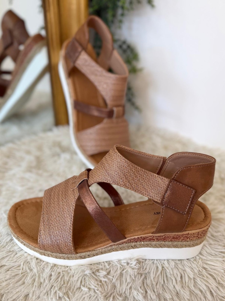 Nu-Pieds Compensés Camel Effet Corde Ideal Shoes | Marina & Paloma