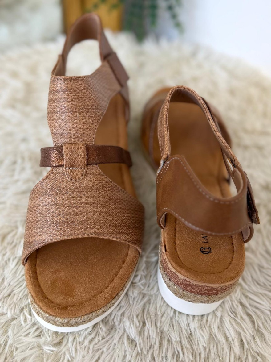 Nu-Pieds Compensés Camel Effet Corde Ideal Shoes | Marina & Paloma