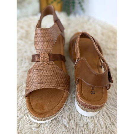 Nu-Pieds Compensés Camel Effet Corde Ideal Shoes | Marina & Paloma