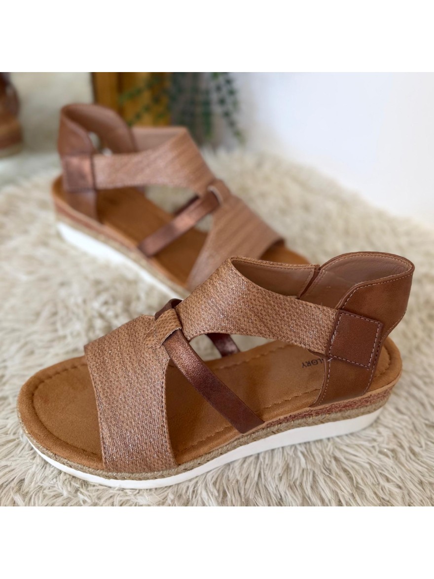 Nu-Pieds Compensés Camel Effet Corde Ideal Shoes | Marina & Paloma