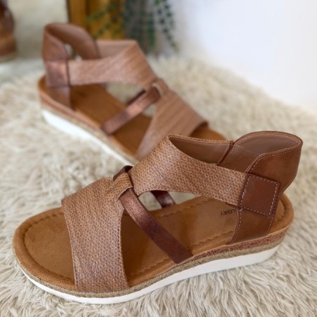 Nu-Pieds Compensés Camel Effet Corde Ideal Shoes | Marina & Paloma