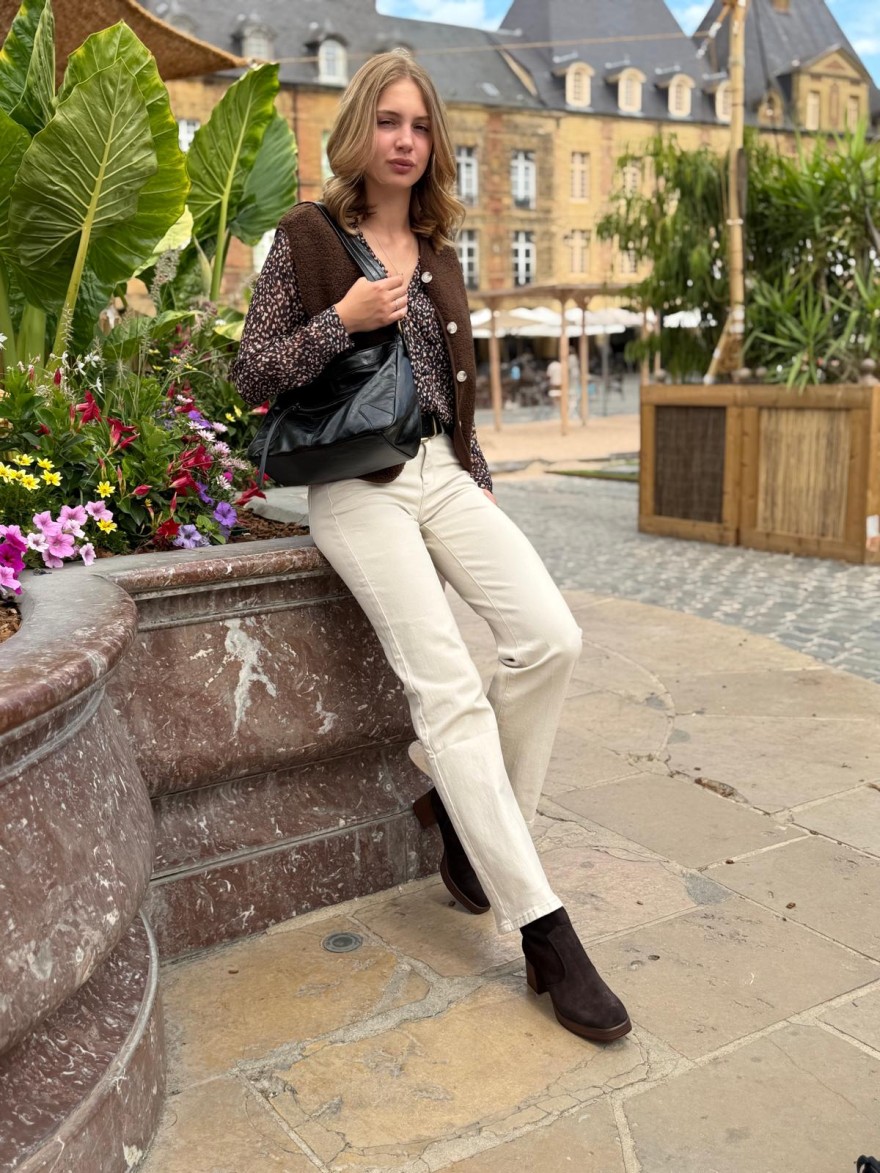 Gilet sans Manche Maelle Marron Effet Moumoute Boutonné | Marina & Paloma
