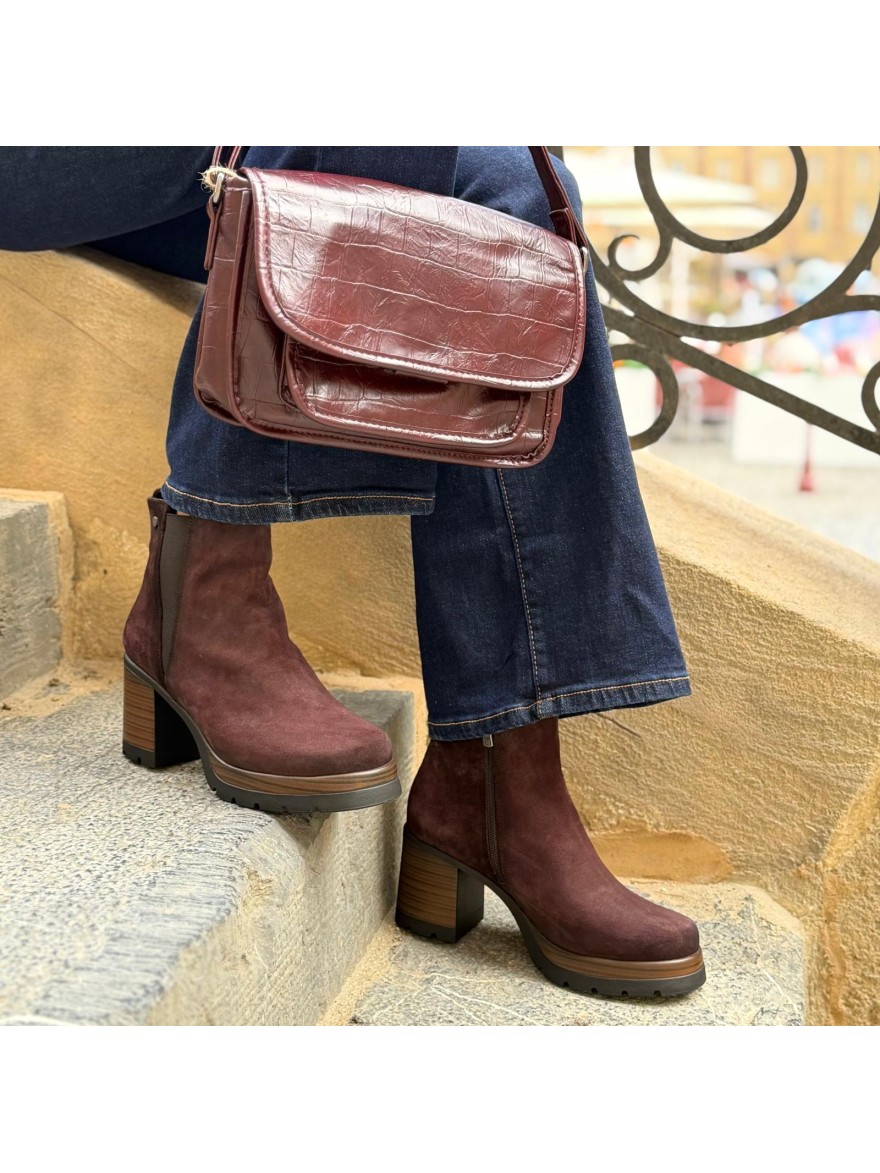 Bottine Dorking Safe D9414 Nubuck Prune Talon 7 cm | Marina & Paloma