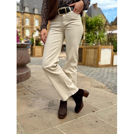 Jean Flare Beige Nina Carter Taille Haute Confortable | Marina & Paloma