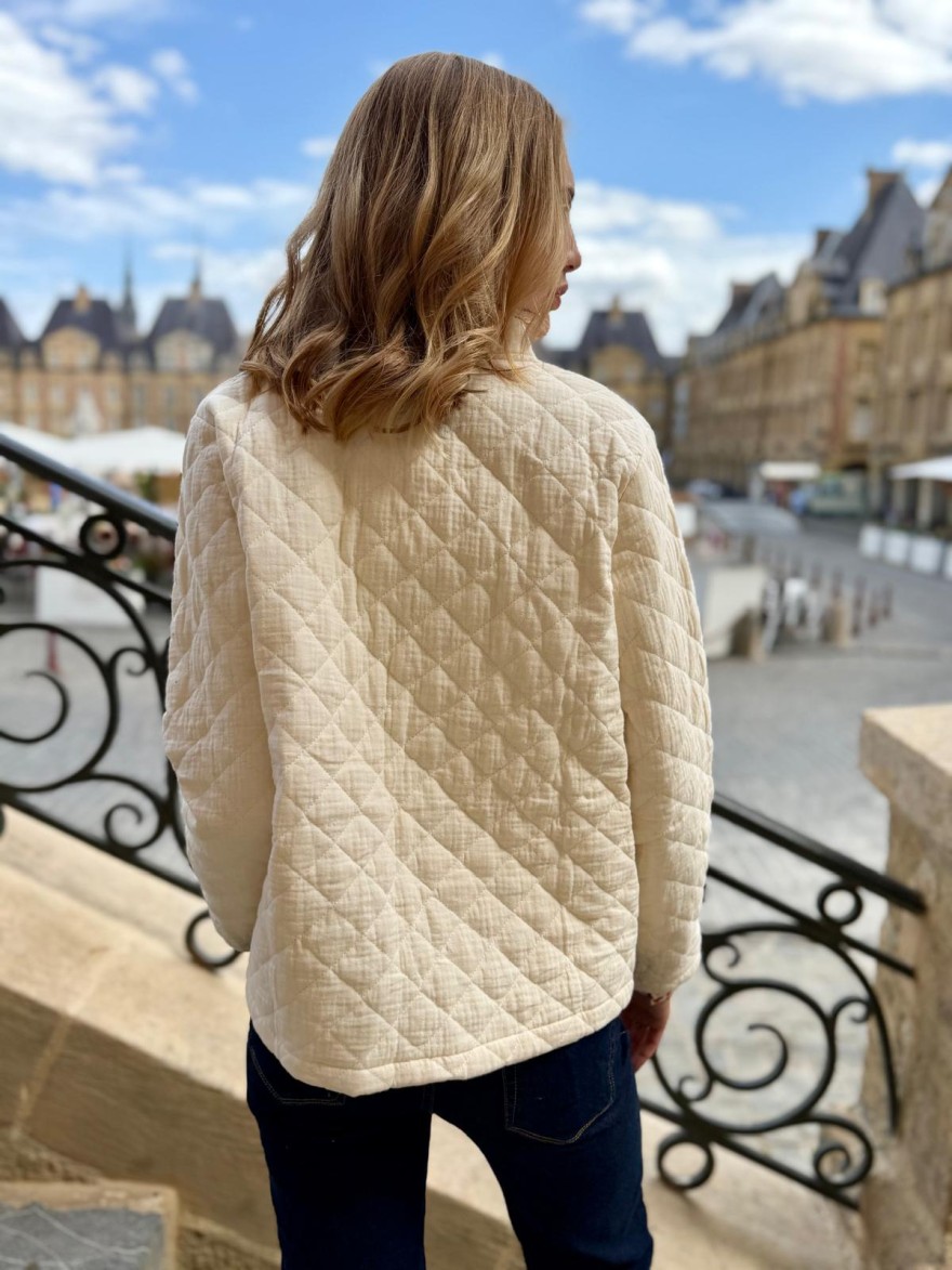 Veste Maelle Matelassée Beige 100% Coton Coupe Droite | Marina & Paloma
