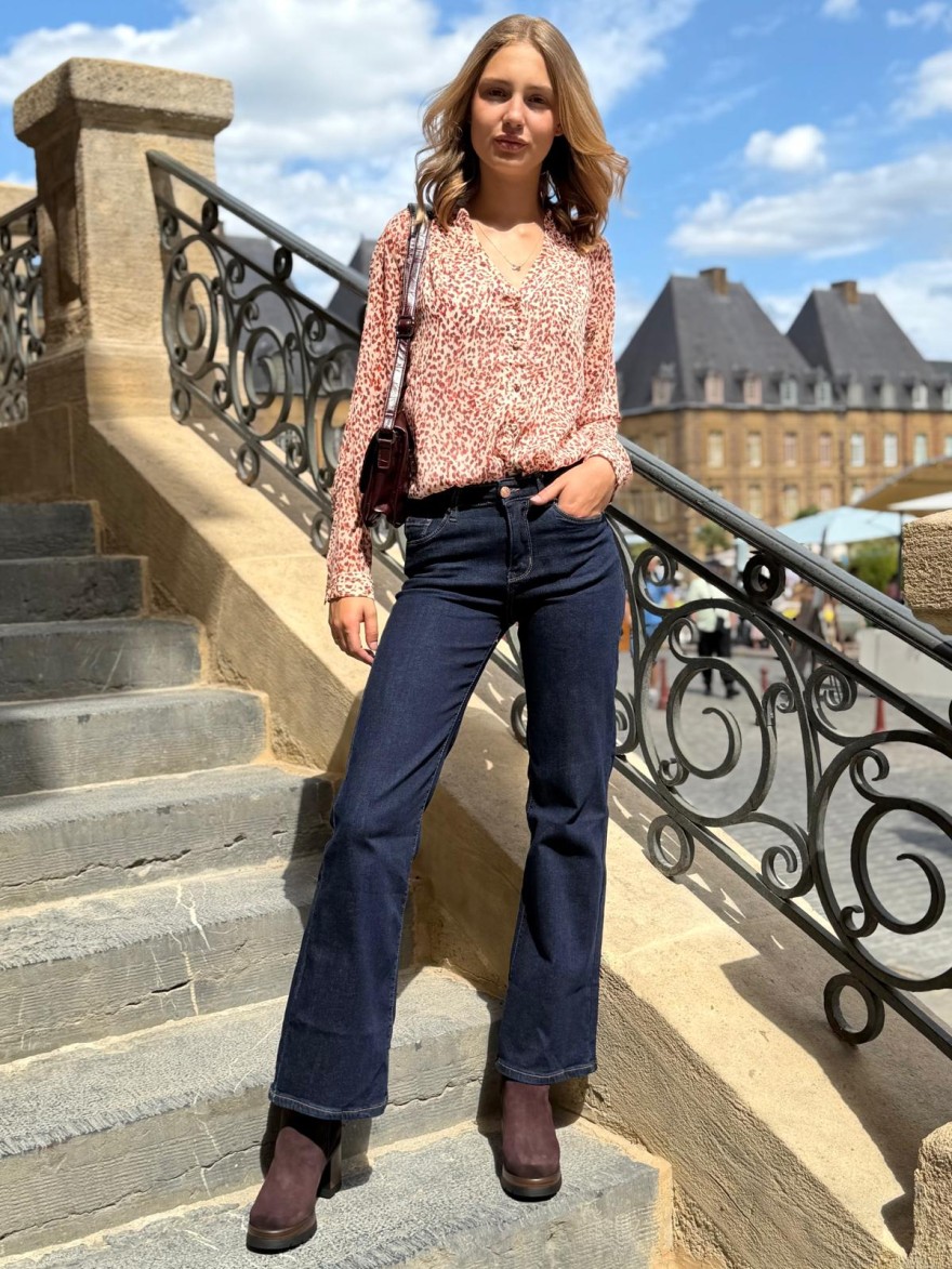Chemise Imprimée Rose Maelle Fluide avec Détails Volantés | Marina & Paloma