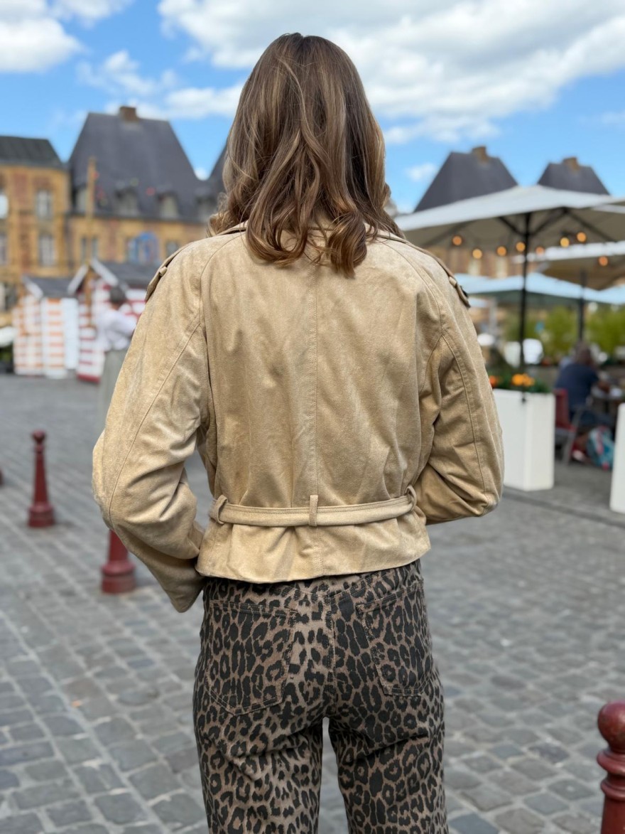Veste Beige Effet Daim Maelle avec Ceinture Courte | Marina & Paloma