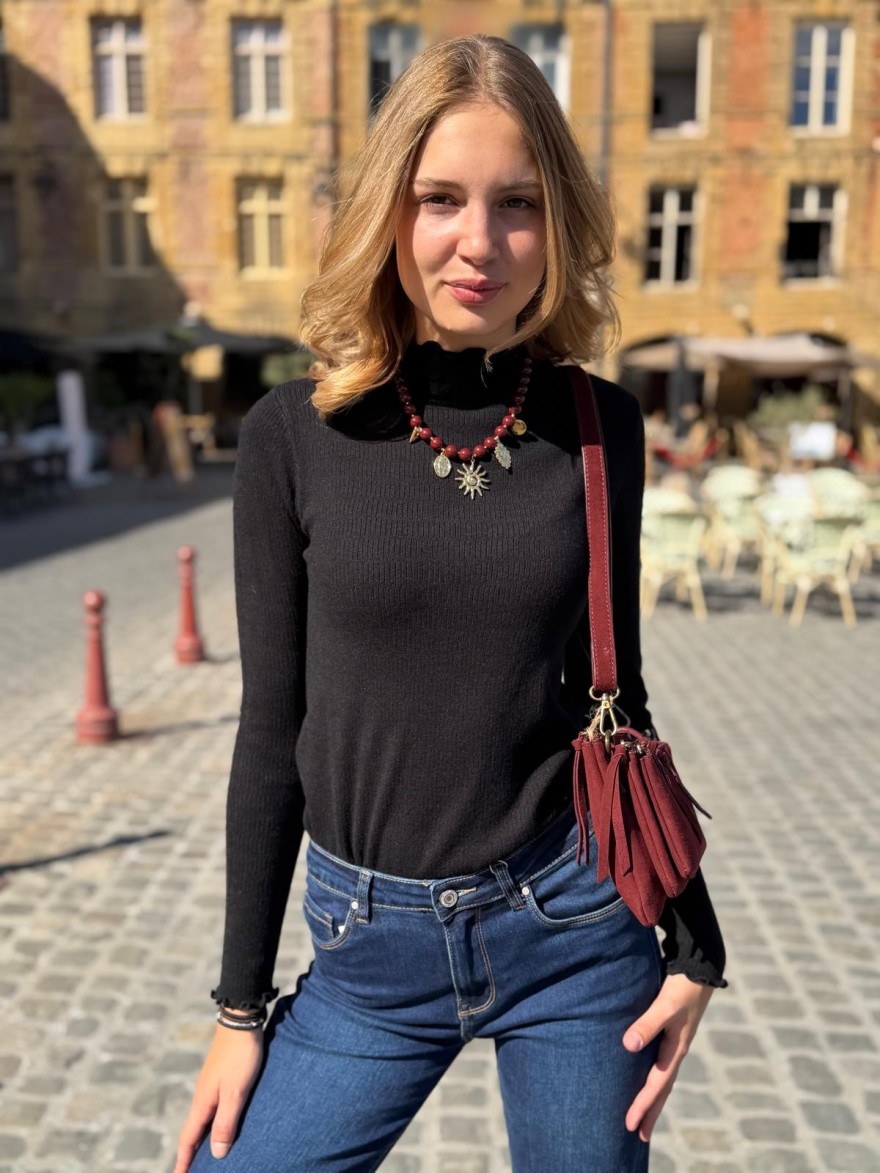 Sous Pull Noir Kilky Ajusté Col Montant Manches Longues | Marina & Paloma
