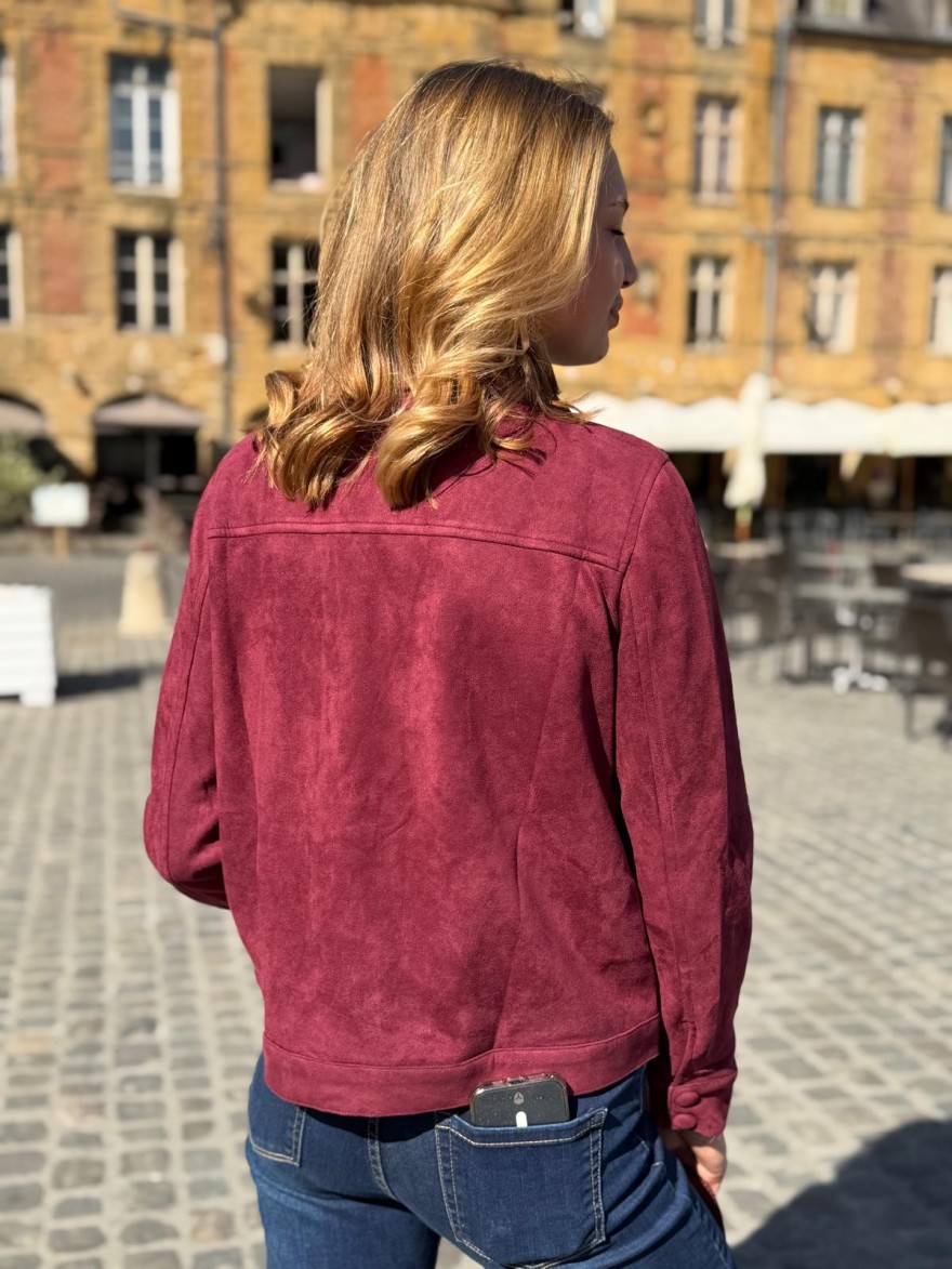 Veste Bordeaux Effet Velours Maelle Courte à Poches | Marina & Paloma