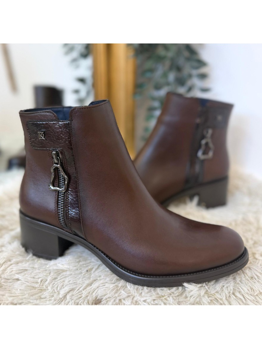 Bottine Dorking Chiara D9434 Marron Cuir & Détail Bijou | Marina & Paloma