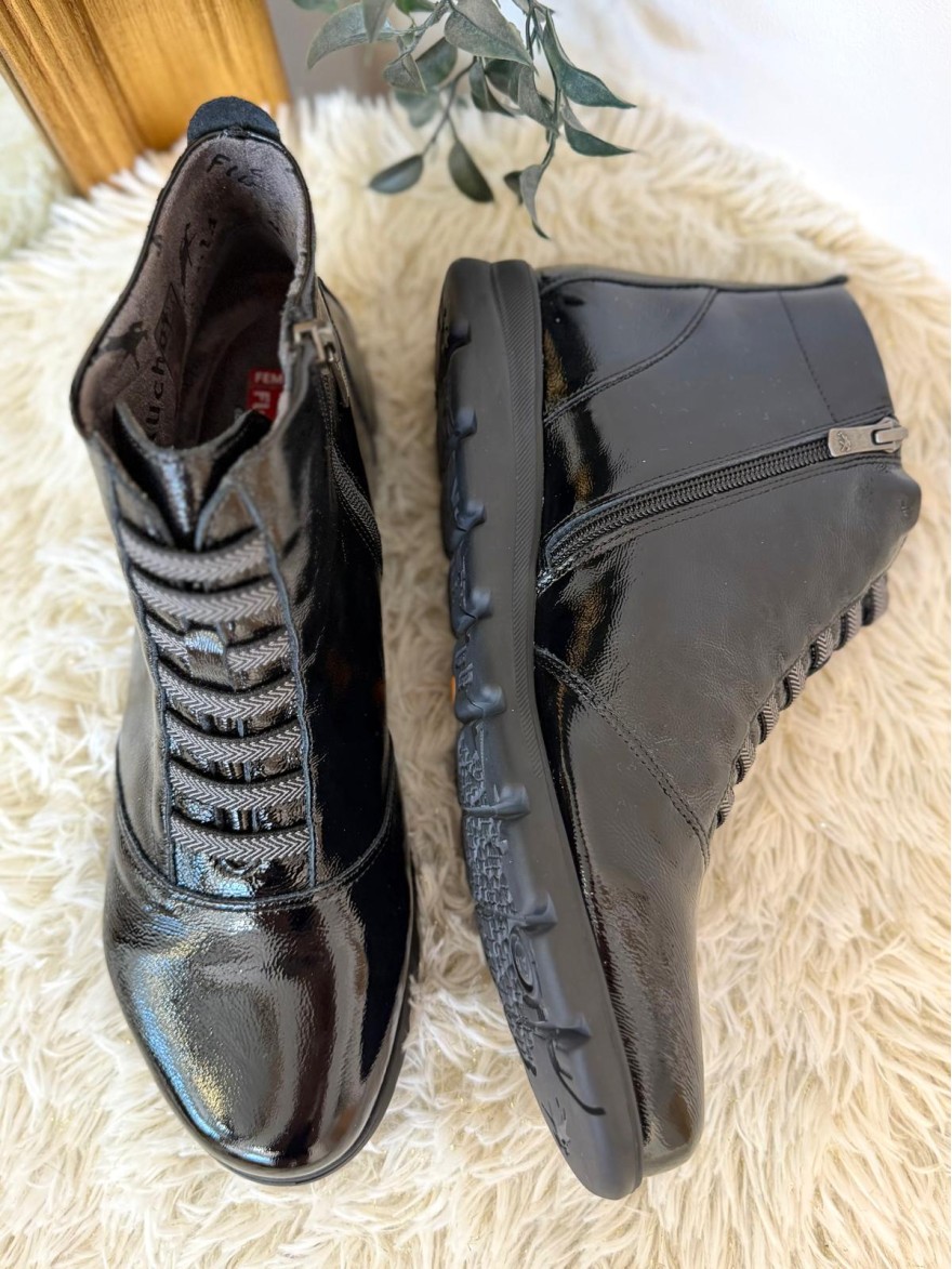Bottine Fluchos F0356 Noire Cuir Verni Confort | Marina & Paloma