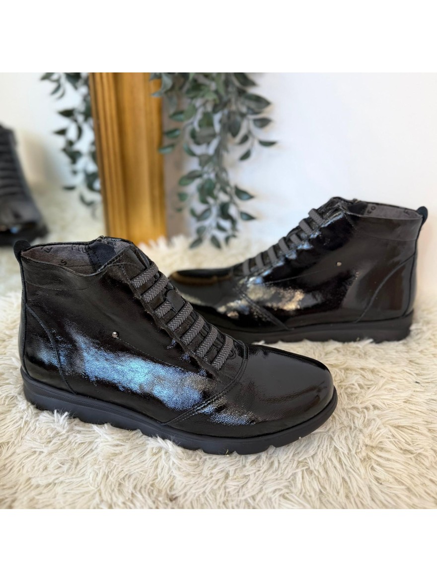 Bottine Fluchos F0356 Noire Cuir Verni Confort | Marina & Paloma