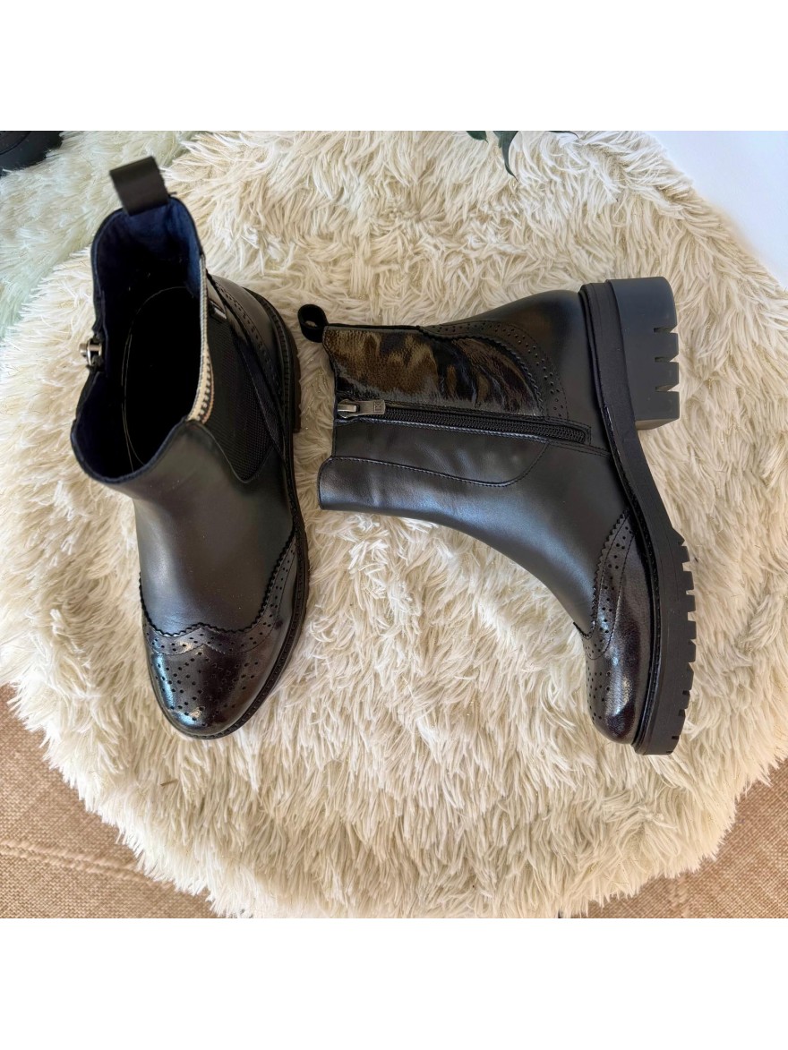 Boots Dorking Cady D9771 Noir Cuir Lisse & Semelle Crantée | Marina & Paloma