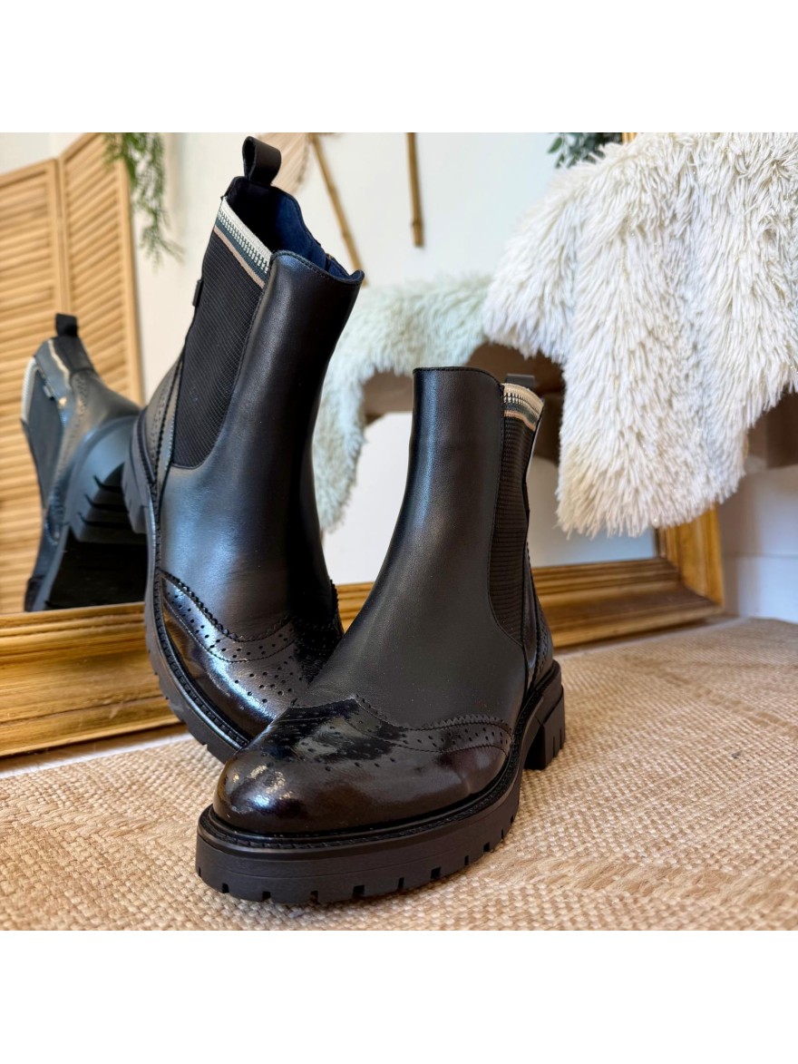 Boots Dorking Cady D9771 Noir Cuir Lisse & Semelle Crantée | Marina & Paloma
