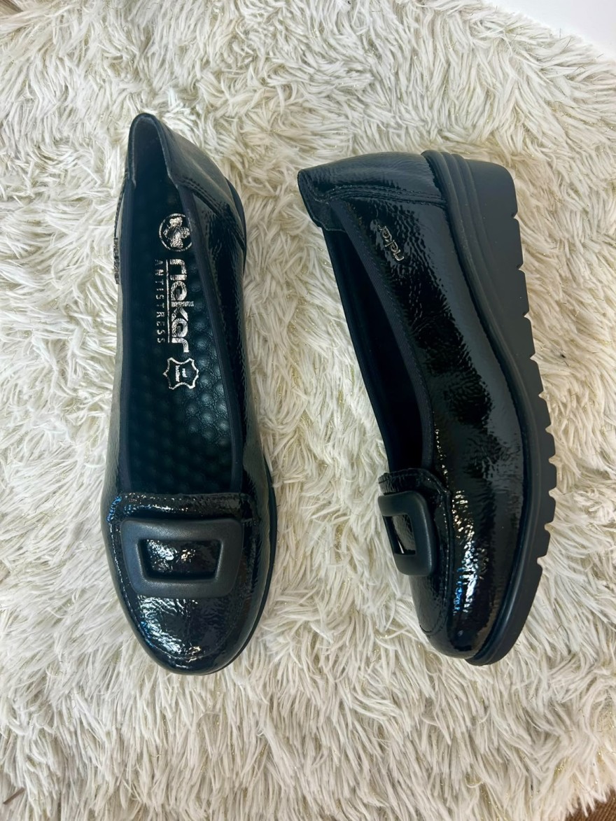 Ballerine Rieker L5362-00 Vernis Noir & Talon Compensé | Marina & Paloma