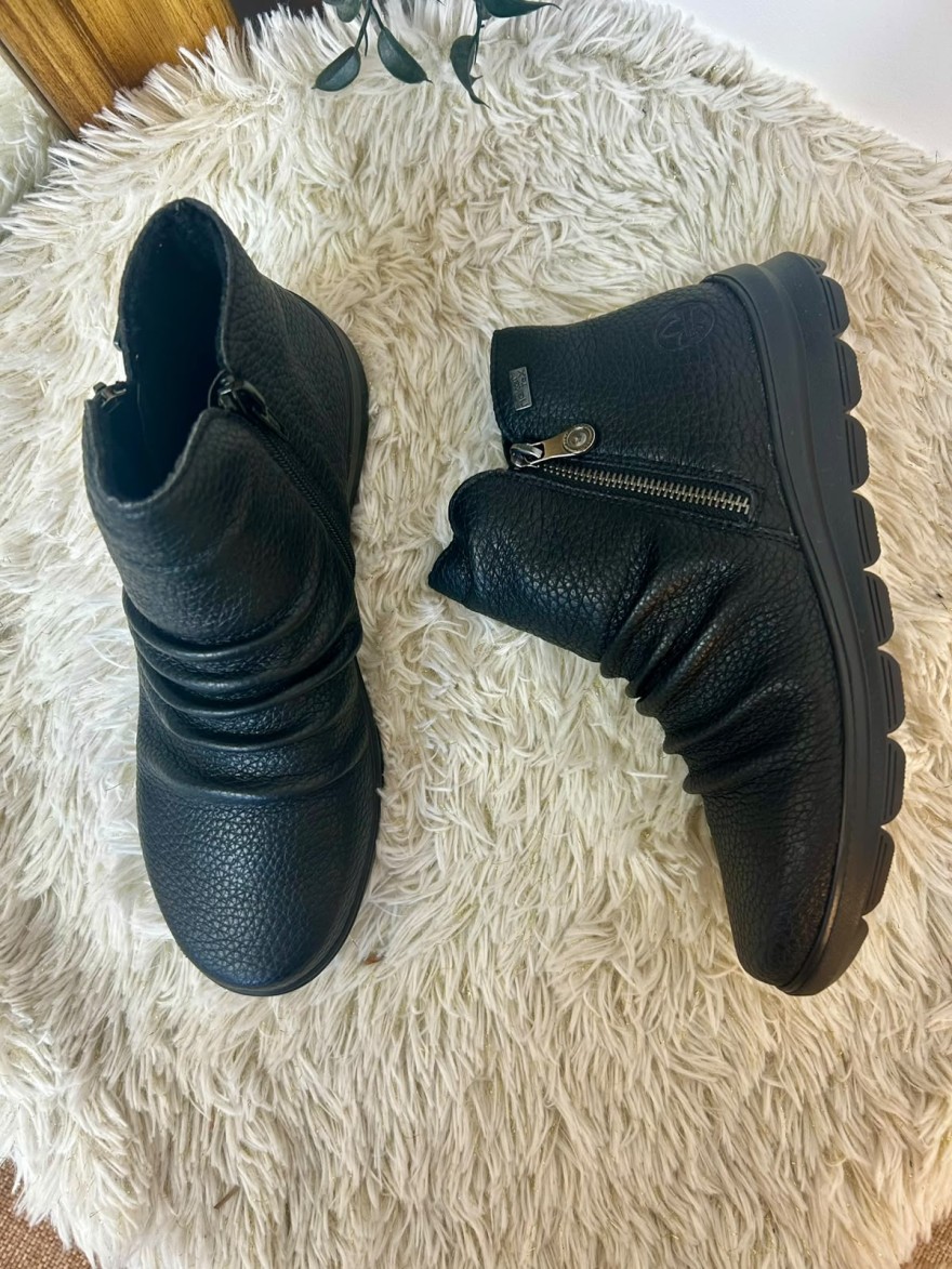 Bottine Rieker Z0056-00 Noire Grainée & Plissée Double Zip | Marina & Paloma