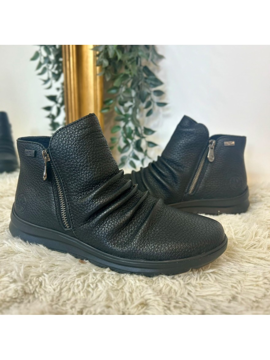 Bottine Rieker Z0056-00 Noire Grainée & Plissée Double Zip | Marina & Paloma