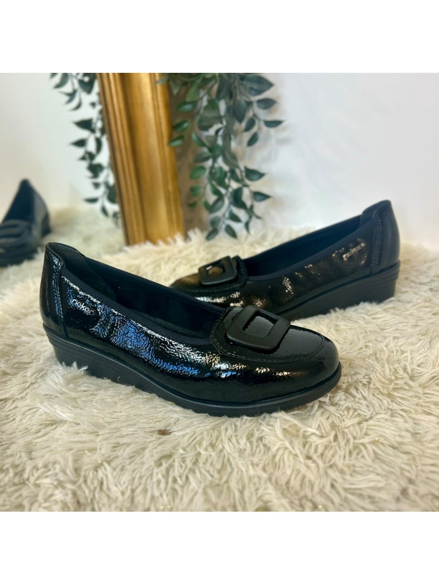 Ballerine Rieker L5362-00 Vernis Noir & Talon Compensé | Marina & Paloma