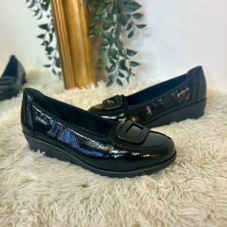 Ballerine Rieker L5362-00 Vernis Noir & Talon Compensé | Marina & Paloma