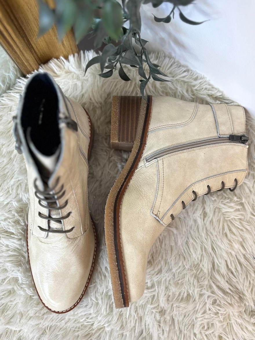 Bottine Dorking Lucero D8686 Beige Cuir Lacets & Zip | Marina & Paloma