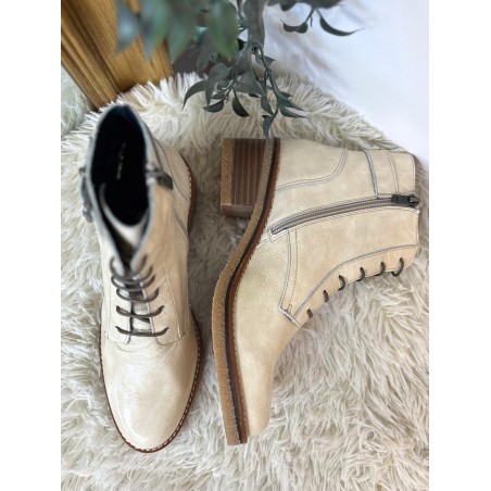 Bottine Dorking Lucero D8686 Beige Cuir Lacets & Zip | Marina & Paloma