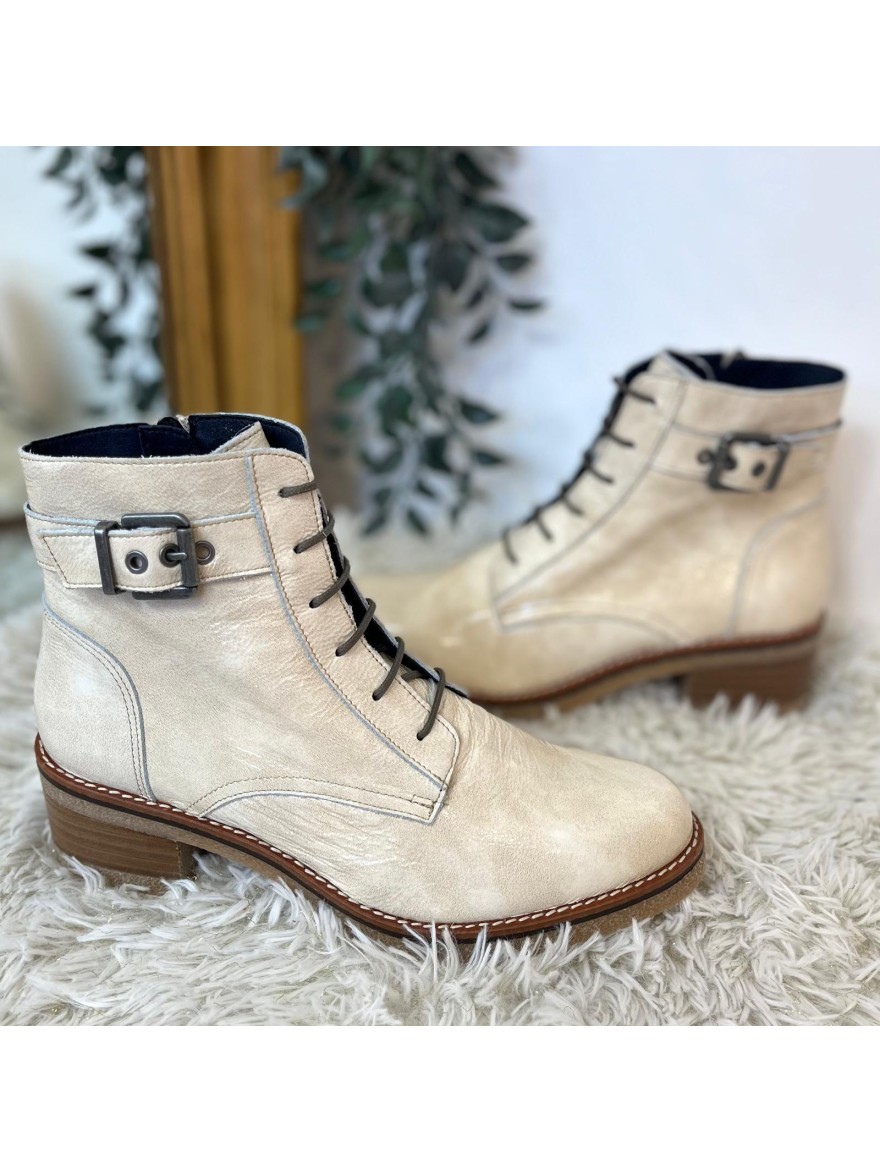 Bottine Dorking Lucero D8686 Beige Cuir Lacets & Zip | Marina & Paloma
