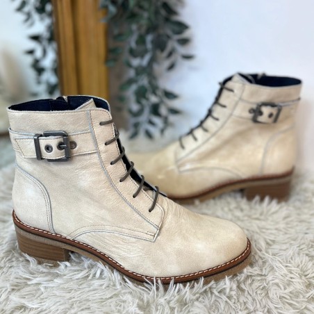Bottine Dorking Lucero D8686 Beige Cuir Lacets & Zip | Marina & Paloma