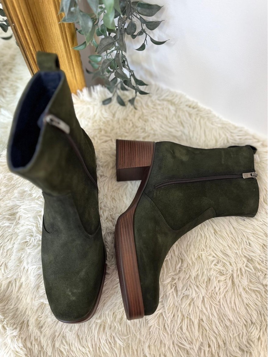 Bottine Dorking Cristel D9157 Kaki Cuir Velours Talon 6 cm | Marina & Paloma