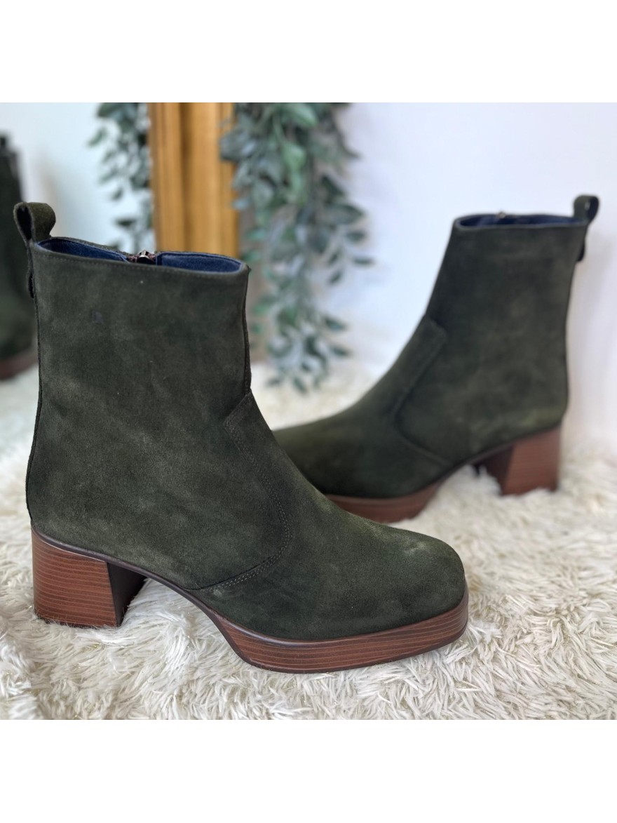 Bottine Dorking Cristel D9157 Kaki Cuir Velours Talon 6 cm | Marina & Paloma