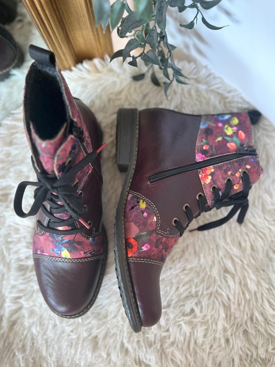 Bottine Fleurie Rieker 74800-30 à Lacets & Talon 2,5 cm | Marina & Paloma