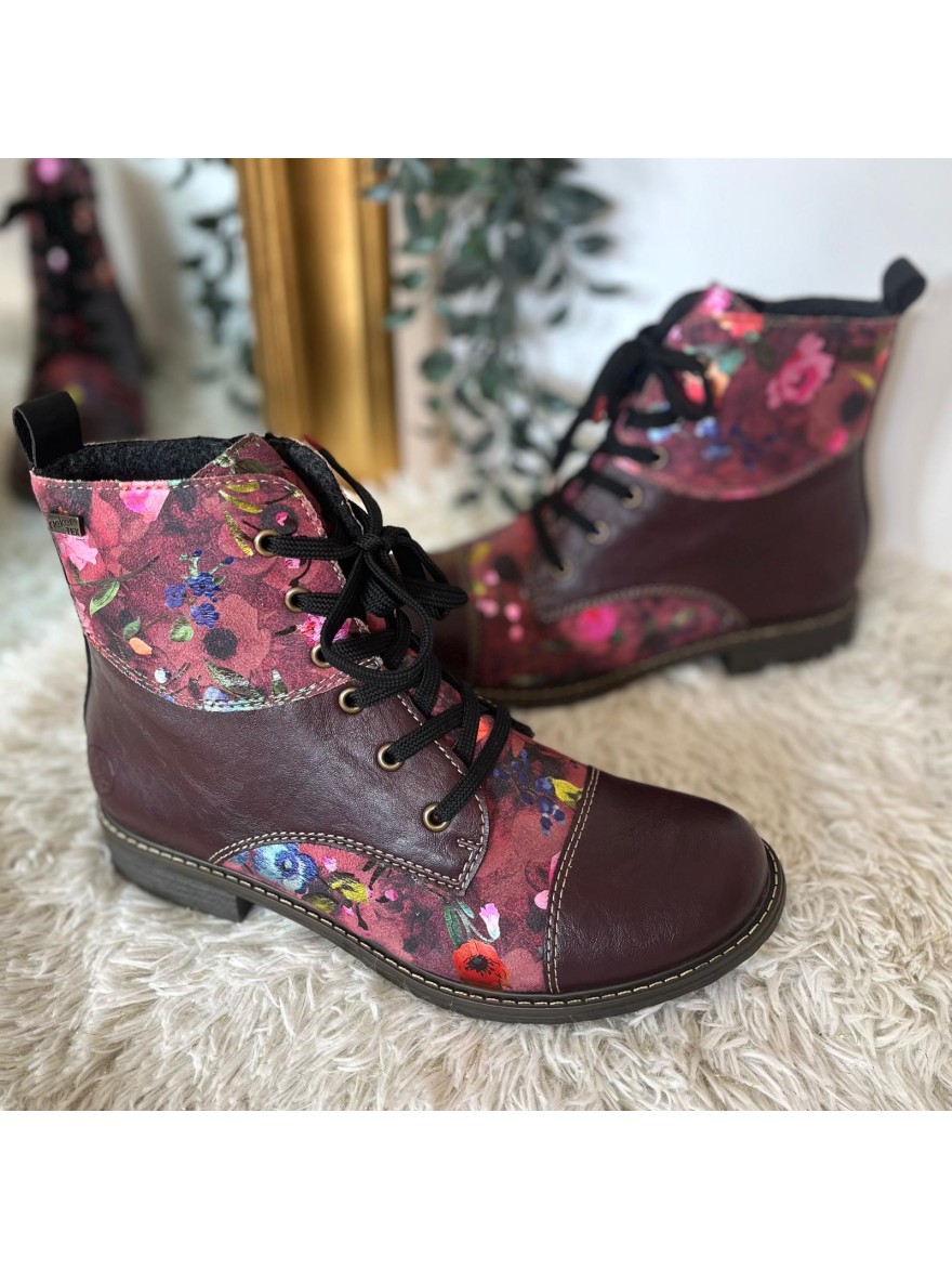 Bottine Fleurie Rieker 74800-30 à Lacets & Talon 2,5 cm | Marina & Paloma
