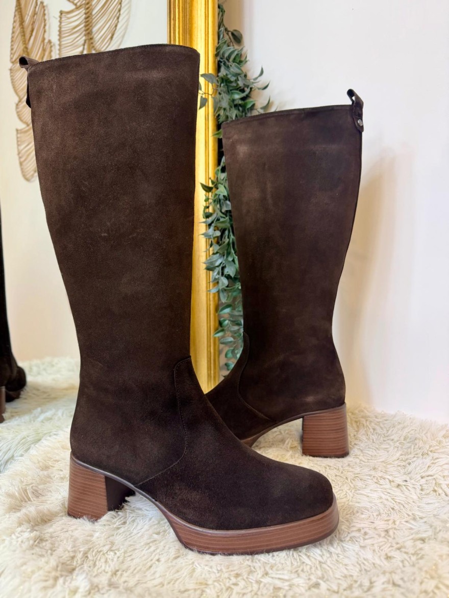 Botte Plateforme à Talon Cristel Dorking D9339 Nubuck Marron | Marina & Paloma