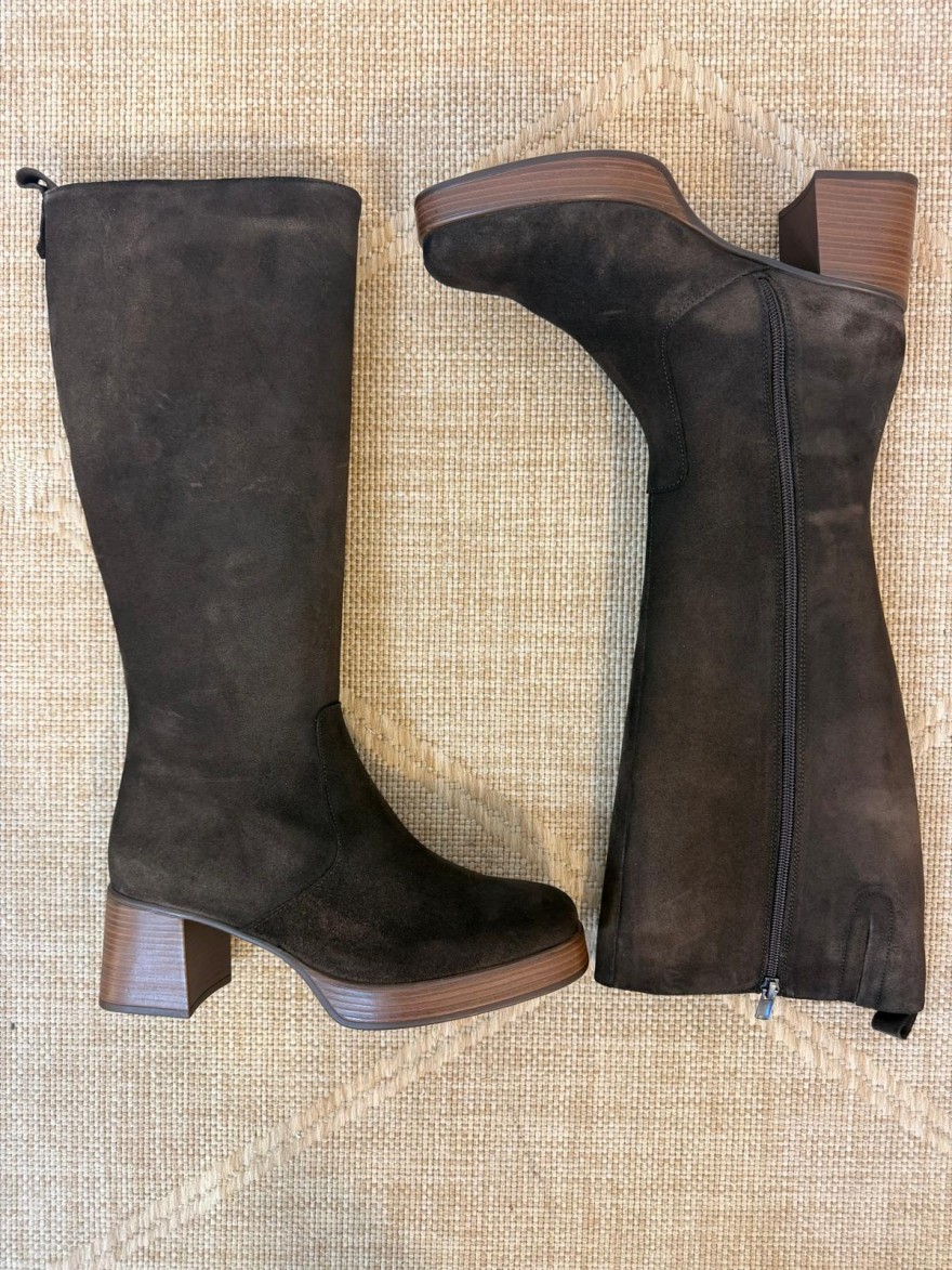 Botte Plateforme à Talon Cristel Dorking D9339 Nubuck Marron | Marina & Paloma