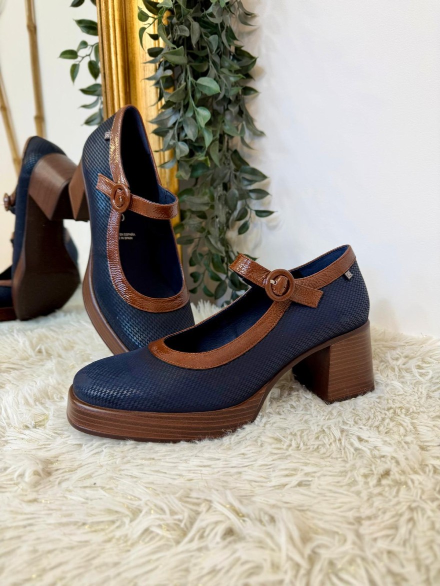 Babies à Talon Dorking D9154 en Cuir Marine et Camel | Marina & Paloma