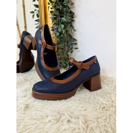 Babies à Talon Dorking D9154 en Cuir Marine et Camel | Marina & Paloma