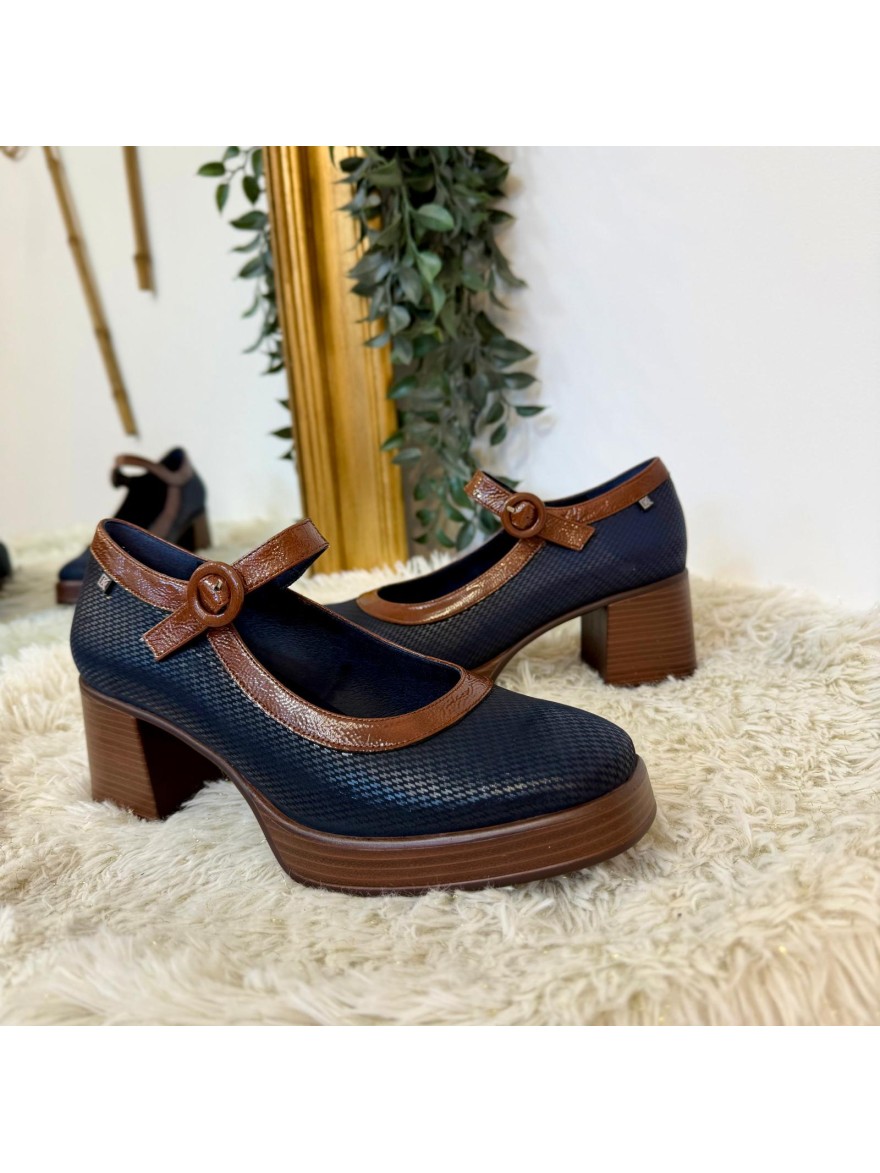 Babies à Talon Dorking D9154 en Cuir Marine et Camel | Marina & Paloma