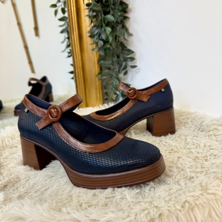 Babies à Talon Dorking D9154 en Cuir Marine et Camel | Marina & Paloma