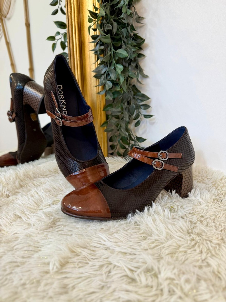 Babies à Talon Dorking Dacy D9617 Camel en Cuir Verni | Marina & Paloma